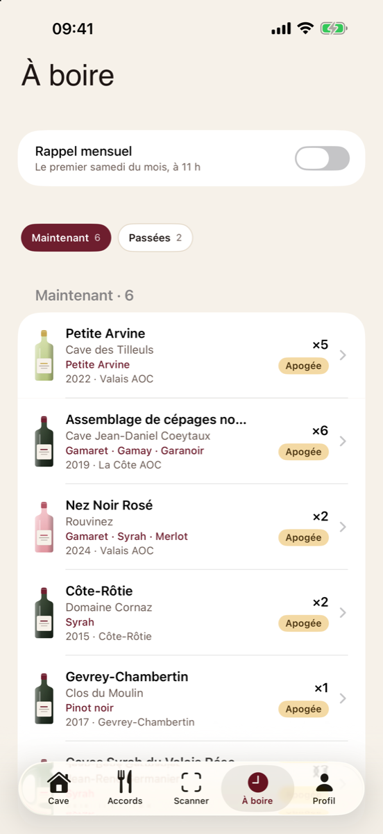 Les bouteilles à leur apogée